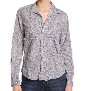 Frank and Eileen Barry Tailored Button-Up Shirt Blue White Ditsy Floral Career-S